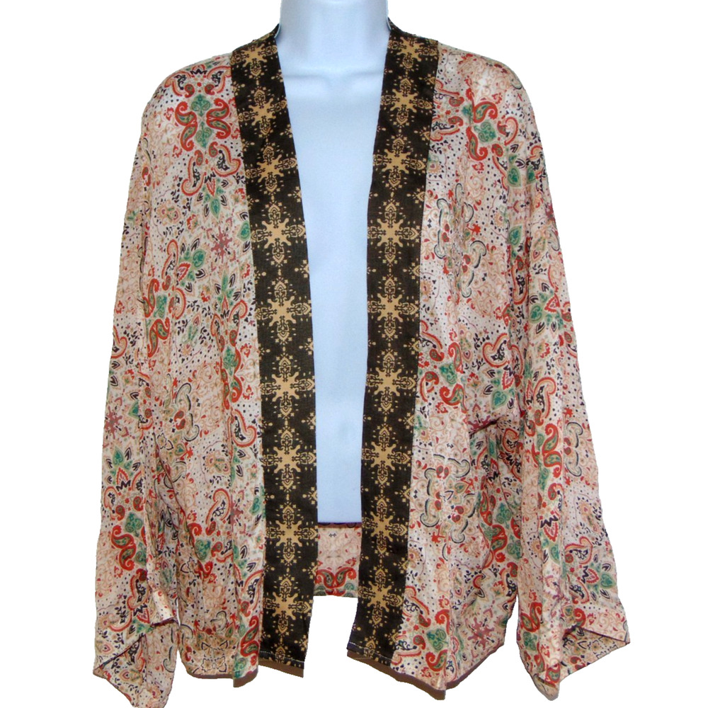 Michael Stars Paisley Kimono Cardigan Open Front Boho Bell Sleeve One Size LA